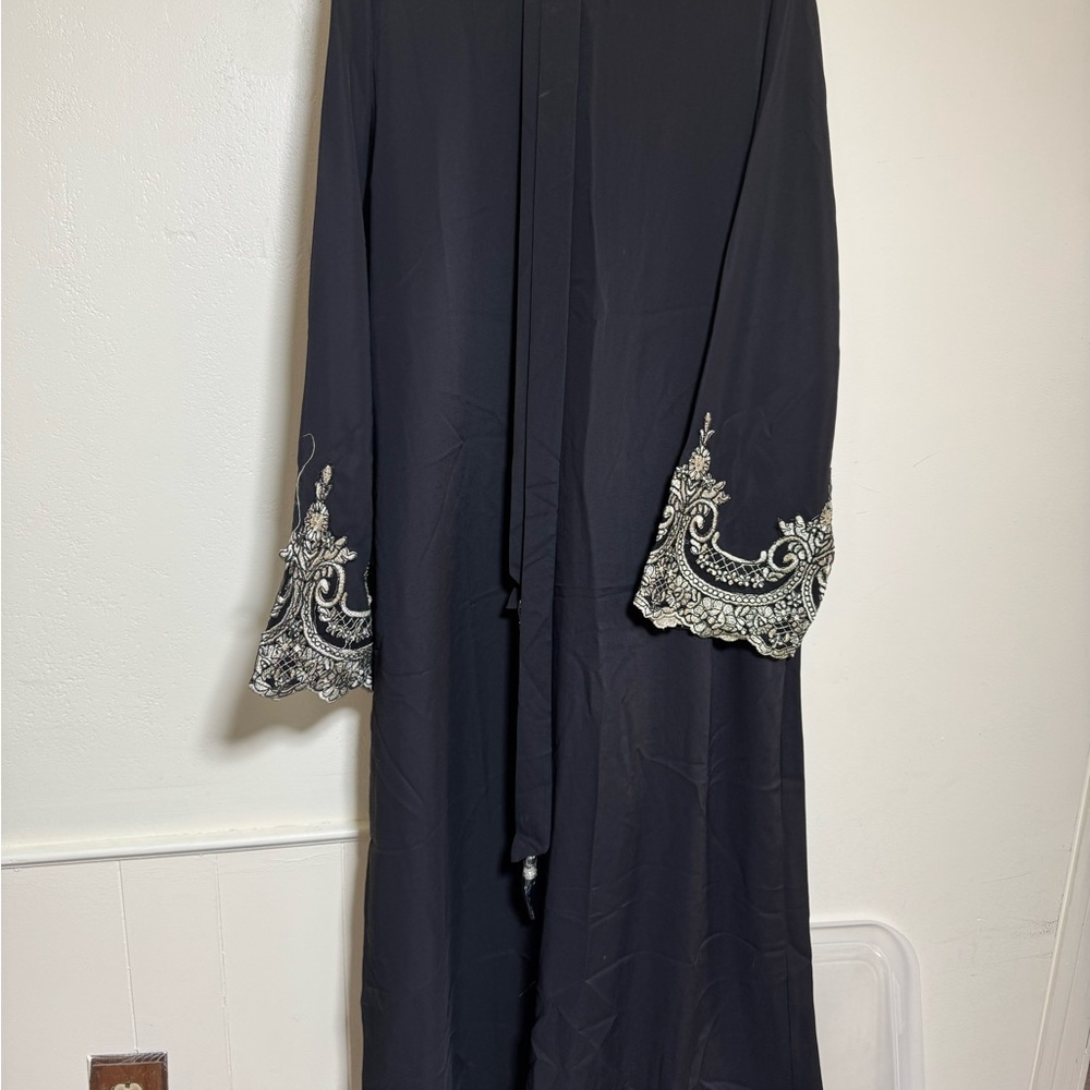 Elegant Black Abaya with Silver Embroidery
